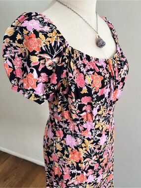 Rewind Black Floral Puff Sleeve Mini Dress Romantic Cottagecore XXL